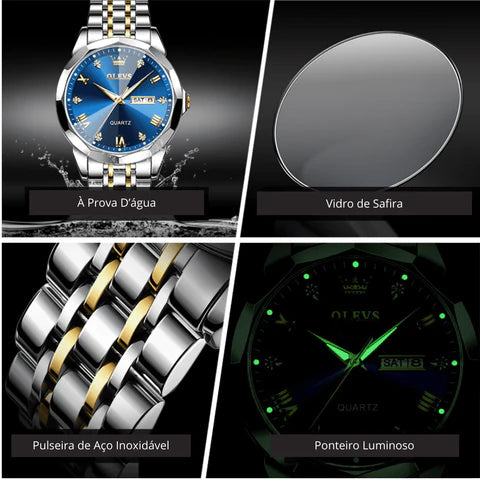Relógio Olevs Diamante 3D com vidro de Safira