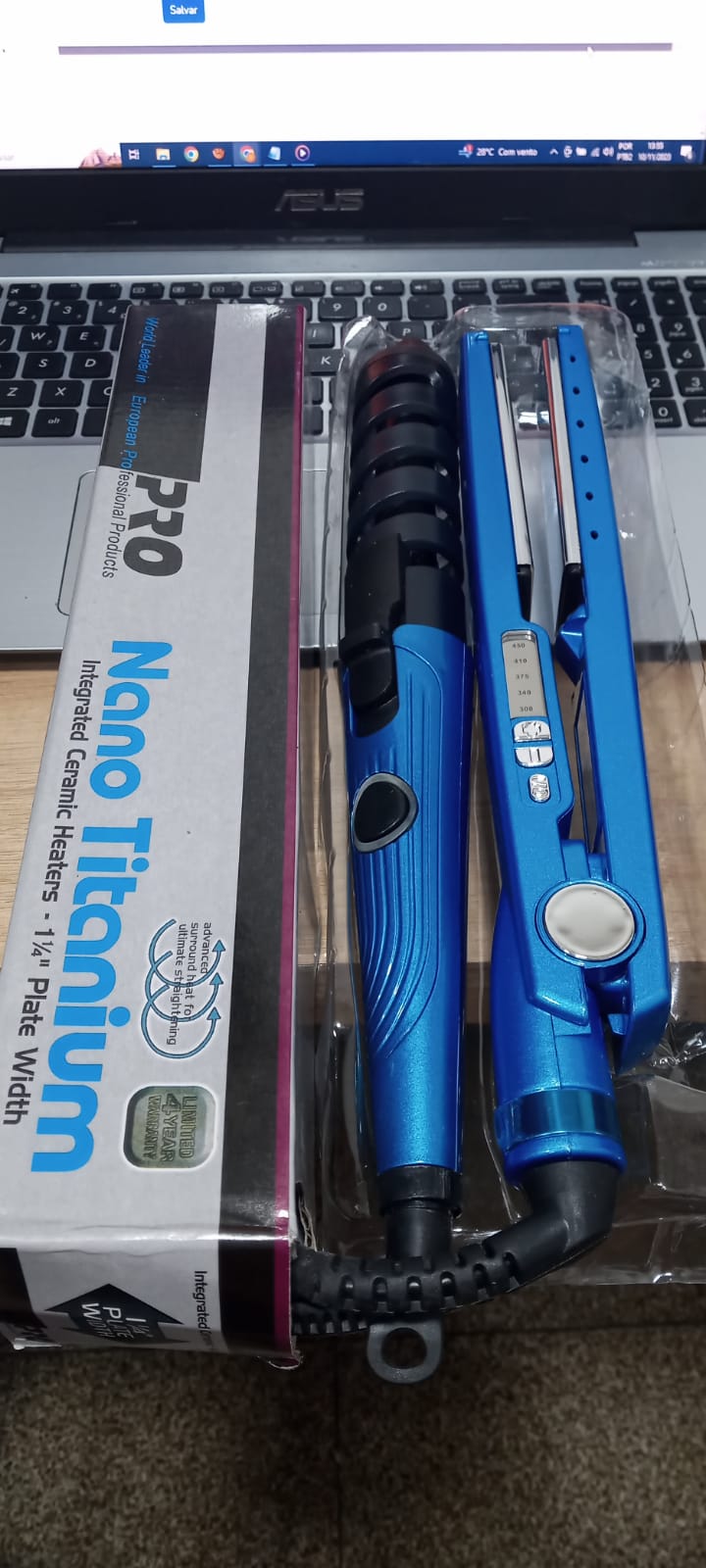 Kit Chapinha Nano Titanium + Modelador de Cachos + Pente Anti-Estático Cores Disponíveis: Azul PRANCHA PROFISSIONAL