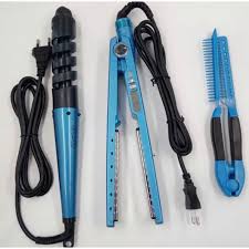 Kit Chapinha Nano Titanium + Modelador de Cachos + Pente Anti-Estático Cores Disponíveis: Azul PRANCHA PROFISSIONAL